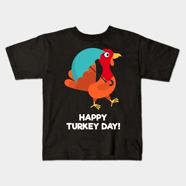 Happy Turkey Day With Umbrella Kids T-Shirt by Dendisme_Art